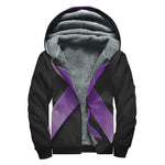 Purple All Cancer Awareness Ribbon Print Sherpa Lined Zip Up Hoodie