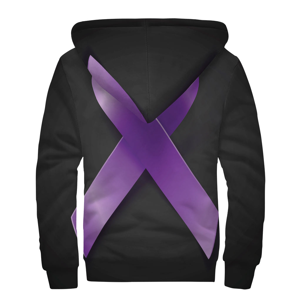 Purple All Cancer Awareness Ribbon Print Sherpa Lined Zip Up Hoodie