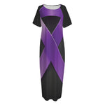 Purple All Cancer Awareness Ribbon Print Short Sleeve Long Nightdress