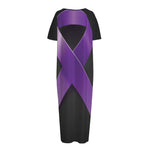 Purple All Cancer Awareness Ribbon Print Short Sleeve Long Nightdress