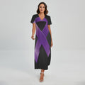 Purple All Cancer Awareness Ribbon Print Short Sleeve Maxi Dress