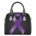 Purple All Cancer Awareness Ribbon Print Shoulder Handbag