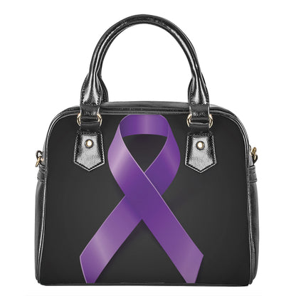 Purple All Cancer Awareness Ribbon Print Shoulder Handbag