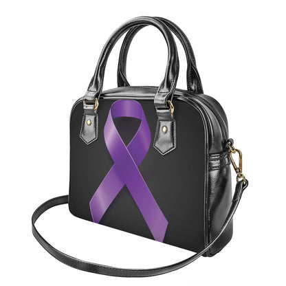 Purple All Cancer Awareness Ribbon Print Shoulder Handbag