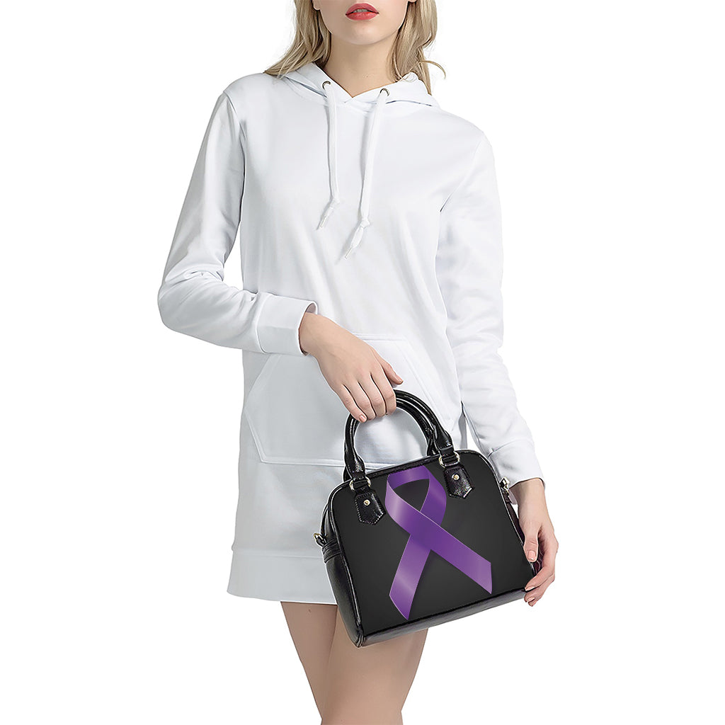 Purple All Cancer Awareness Ribbon Print Shoulder Handbag