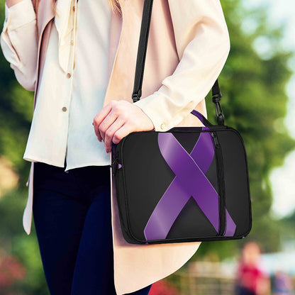 Purple All Cancer Awareness Ribbon Print Shoulder Strap Bible Bag
