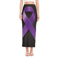 Purple All Cancer Awareness Ribbon Print Side Slit Maxi Skirt