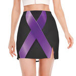 Purple All Cancer Awareness Ribbon Print Side Slit Mini Skirt