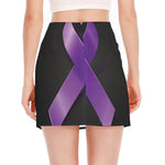 Purple All Cancer Awareness Ribbon Print Side Slit Mini Skirt