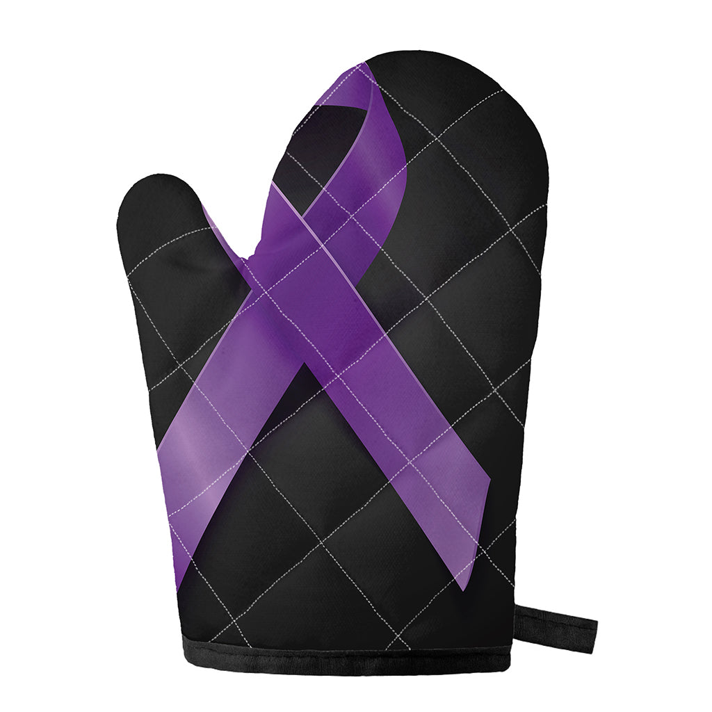 Purple All Cancer Awareness Ribbon Print Single Oven Mitt