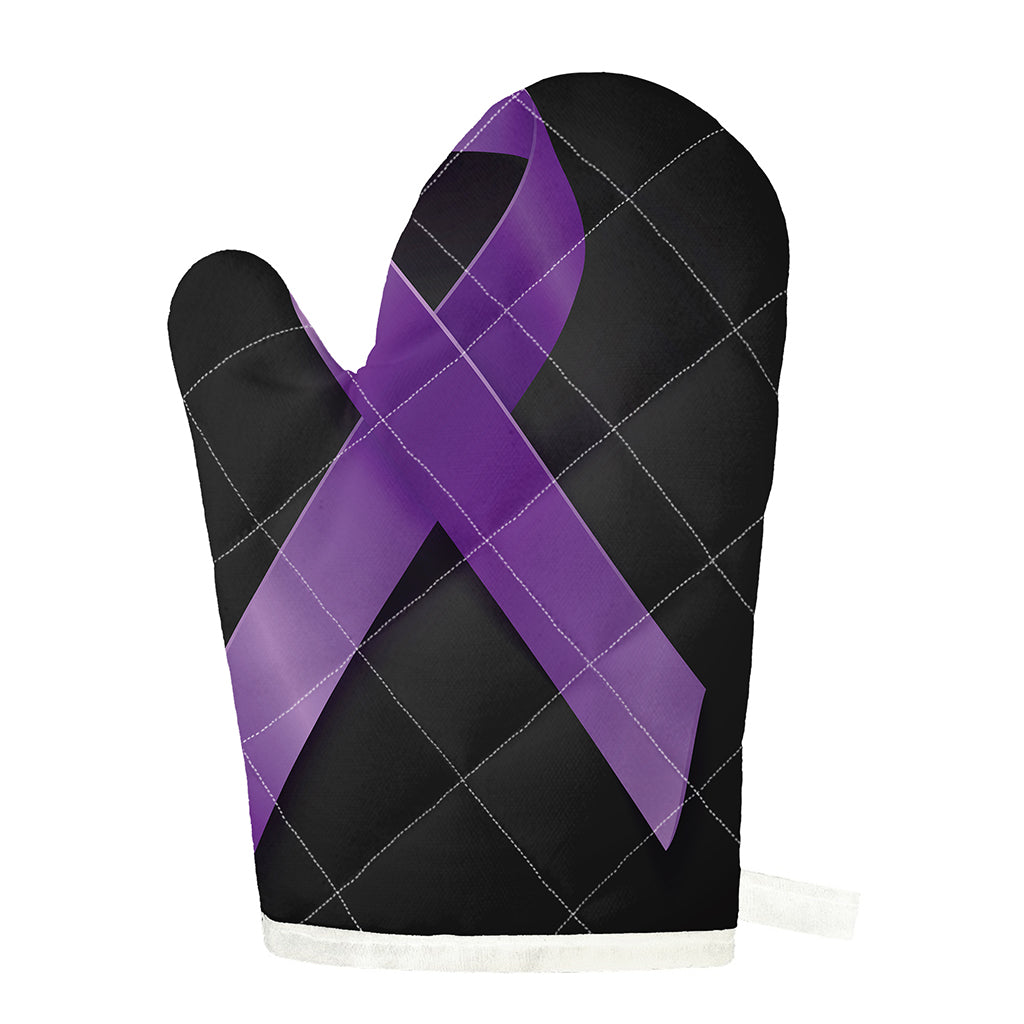 Purple All Cancer Awareness Ribbon Print Single Oven Mitt