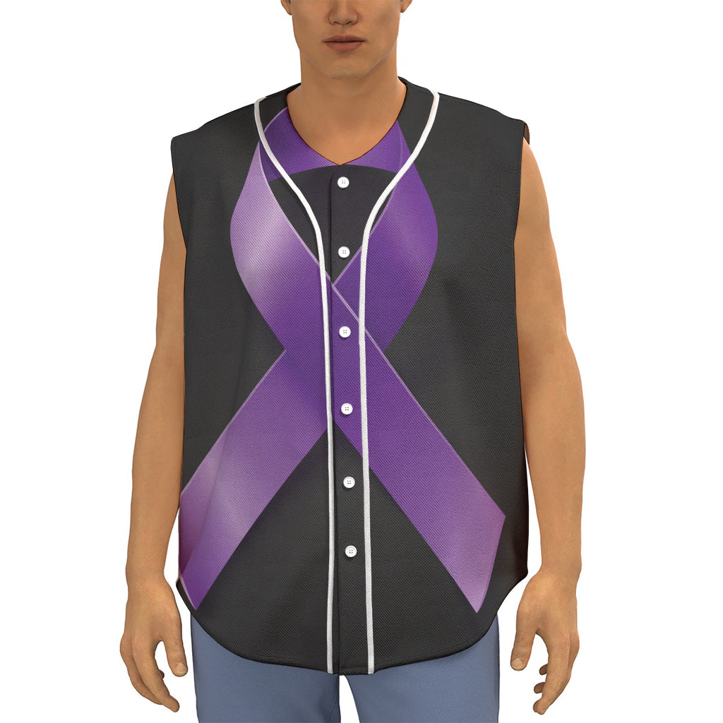 Purple All Cancer Awareness Ribbon Print Sleeveless Baseball Jersey