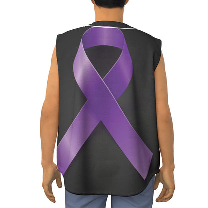 Purple All Cancer Awareness Ribbon Print Sleeveless Baseball Jersey