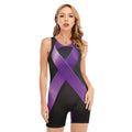 Purple All Cancer Awareness Ribbon Print Sleeveless One Piece Swimsuit