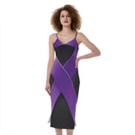 Purple All Cancer Awareness Ribbon Print Slim Fit Midi Cami Dress