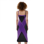 Purple All Cancer Awareness Ribbon Print Slim Fit Midi Cami Dress