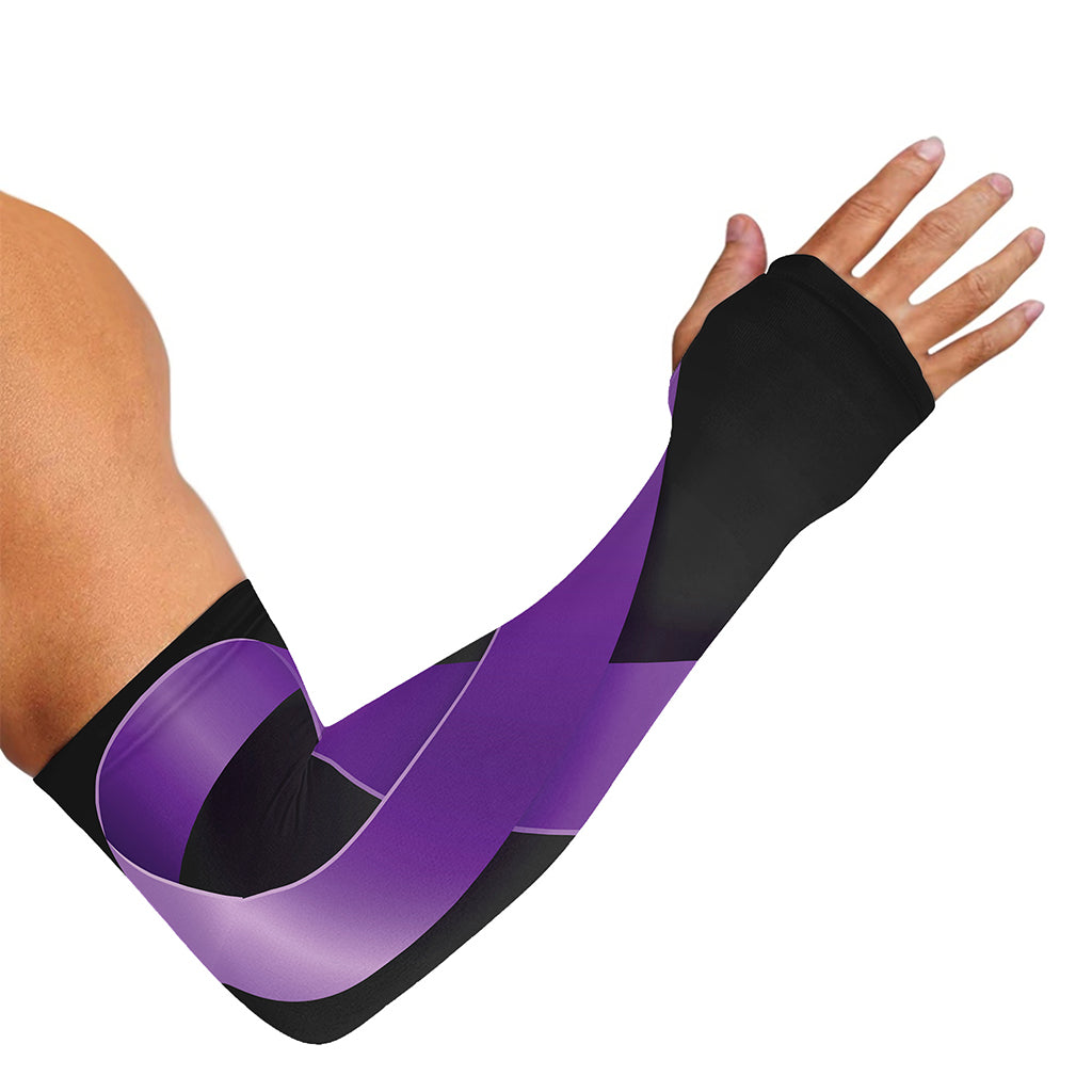 Purple All Cancer Awareness Ribbon Print Sun Protection Arm Sleeves