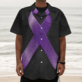 Purple All Cancer Awareness Ribbon Print Textured Short Sleeve Shirt