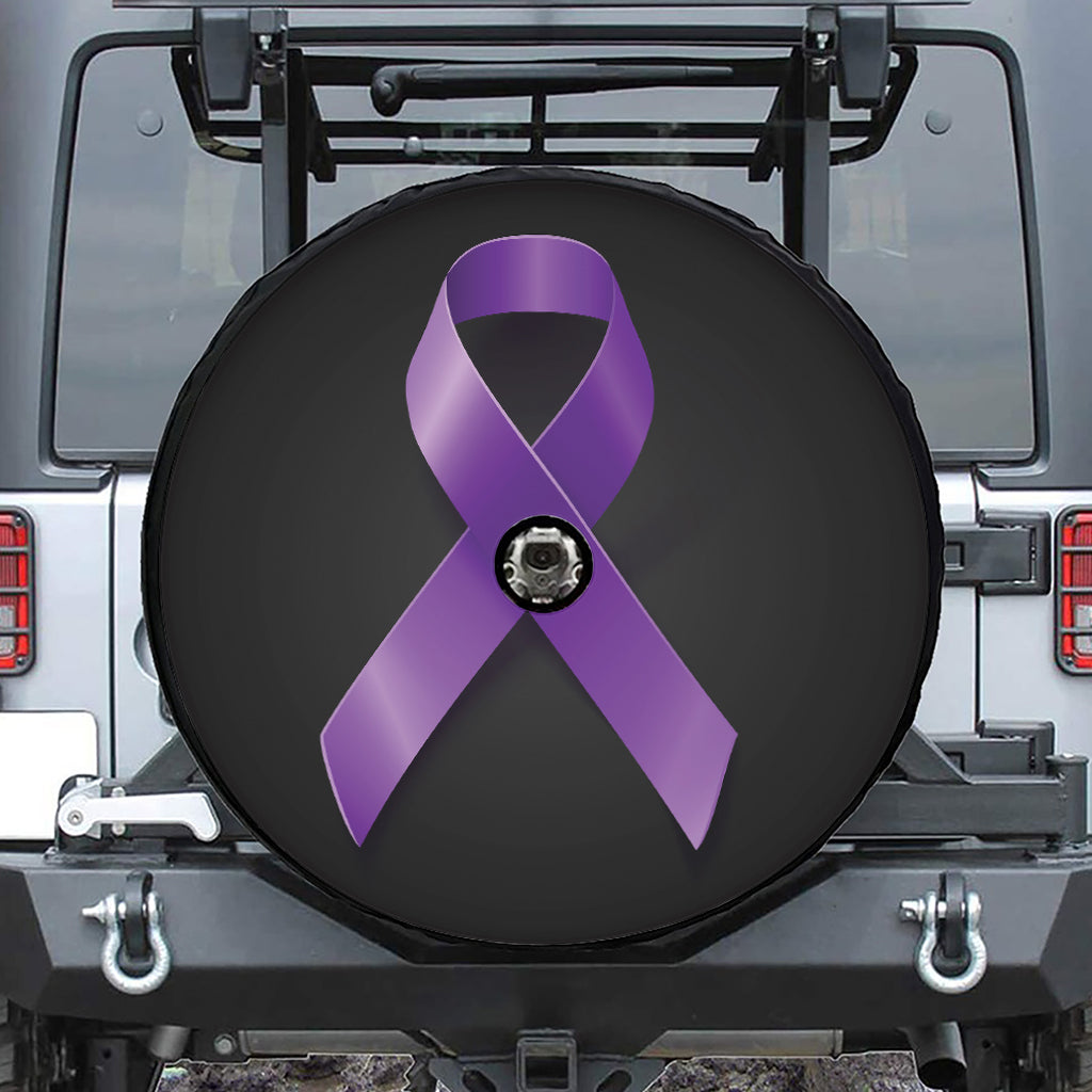 Purple All Cancer Awareness Ribbon Print Tire Cover With Camera Hole