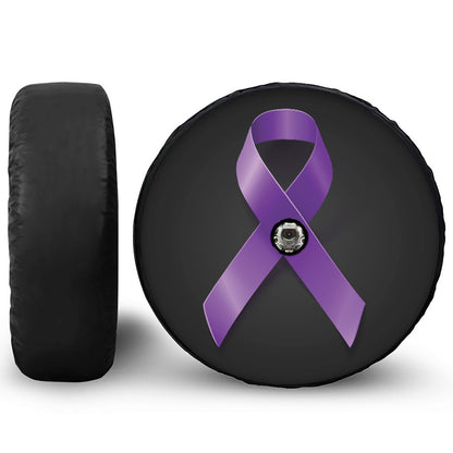 Purple All Cancer Awareness Ribbon Print Tire Cover With Camera Hole