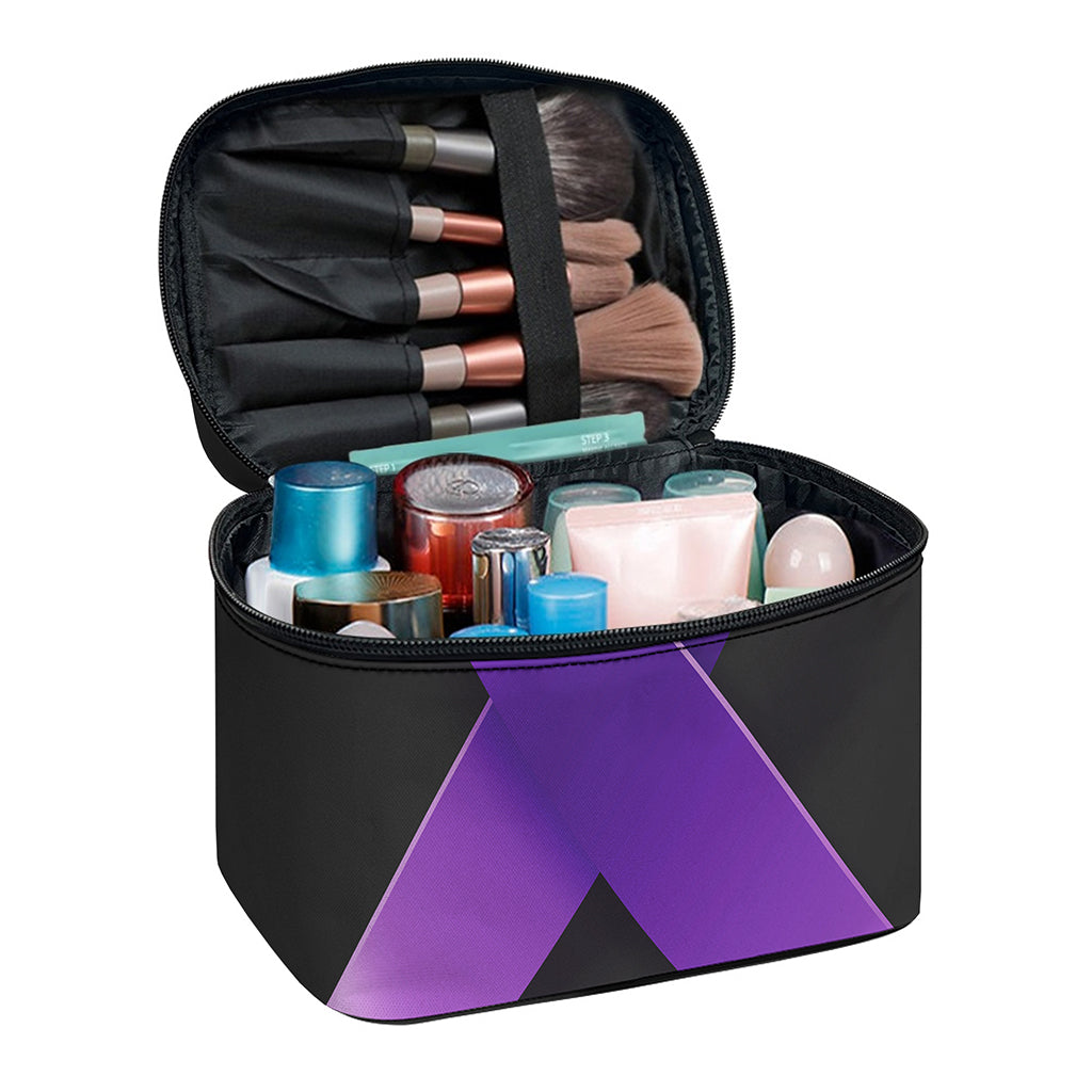 Purple All Cancer Awareness Ribbon Print Travel Makeup Bag