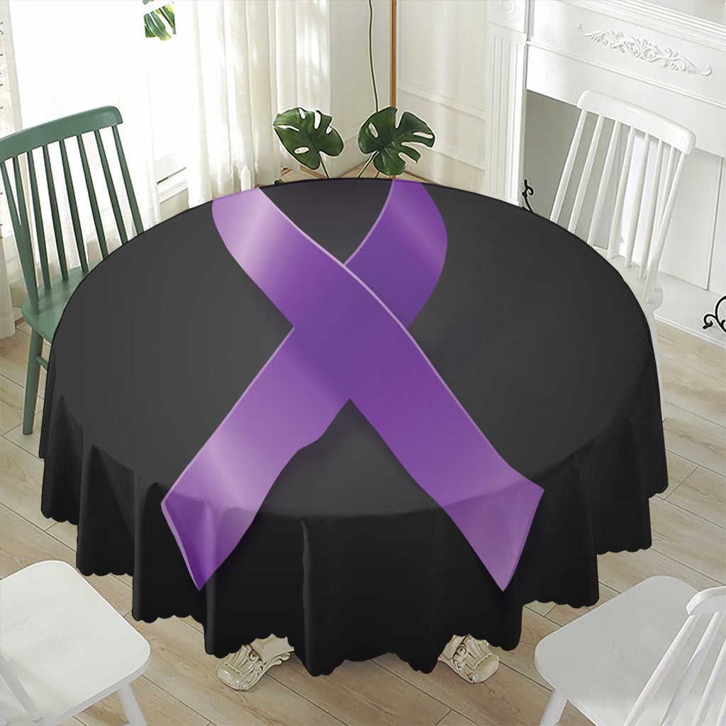 Purple All Cancer Awareness Ribbon Print Waterproof Round Tablecloth