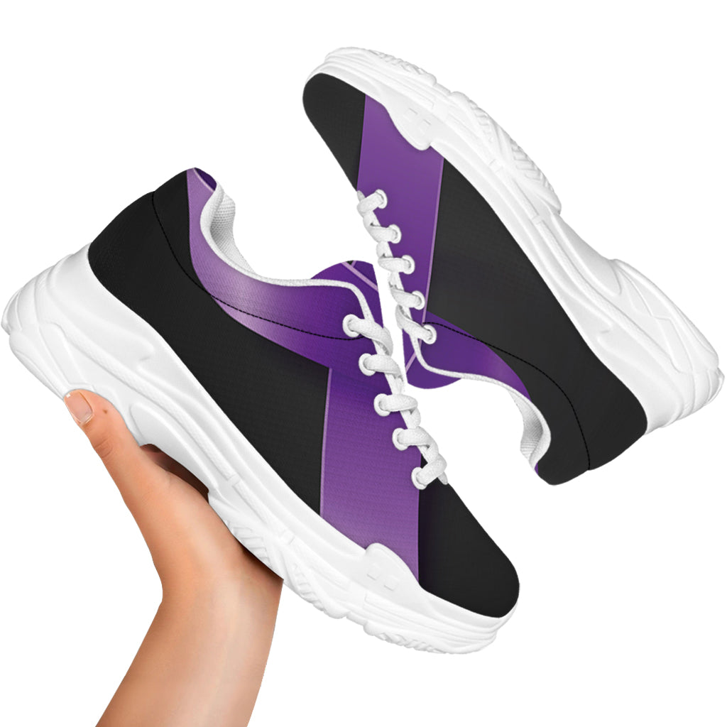 Purple All Cancer Awareness Ribbon Print White Chunky Shoes