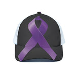 Purple All Cancer Awareness Ribbon Print White Mesh Trucker Cap