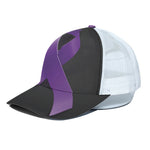 Purple All Cancer Awareness Ribbon Print White Mesh Trucker Cap