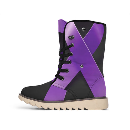 Purple All Cancer Awareness Ribbon Print Winter Boots