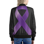 Purple All Cancer Awareness Ribbon Print Women's Bomber Jacket