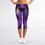 Purple All Cancer Awareness Ribbon Print Women's Capri Leggings