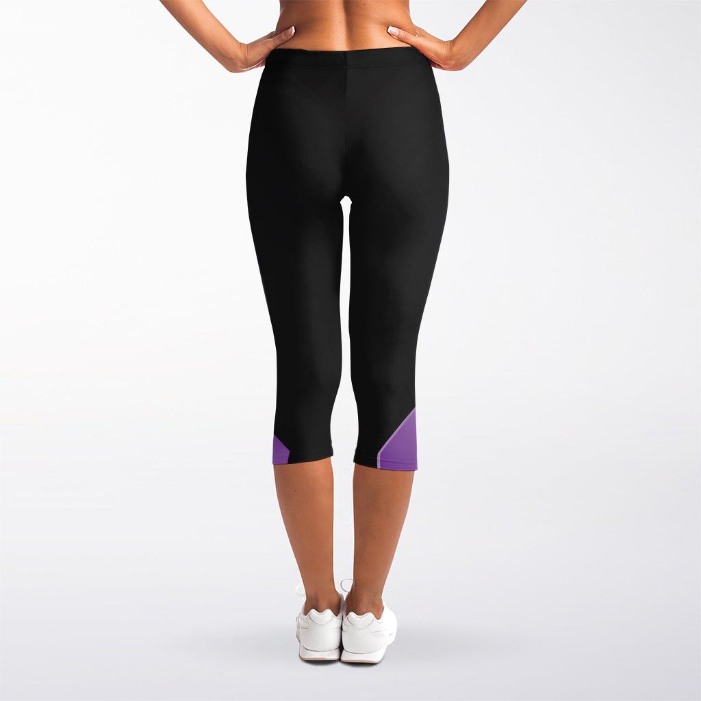 Purple All Cancer Awareness Ribbon Print Women's Capri Leggings