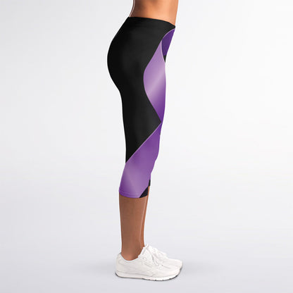 Purple All Cancer Awareness Ribbon Print Women's Capri Leggings