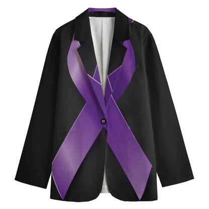 Purple All Cancer Awareness Ribbon Print Women's Cotton Blazer