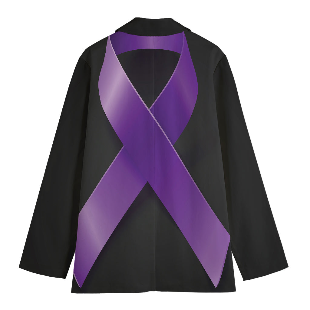 Purple All Cancer Awareness Ribbon Print Women's Cotton Blazer