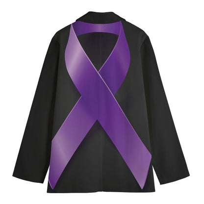 Purple All Cancer Awareness Ribbon Print Women's Cotton Blazer