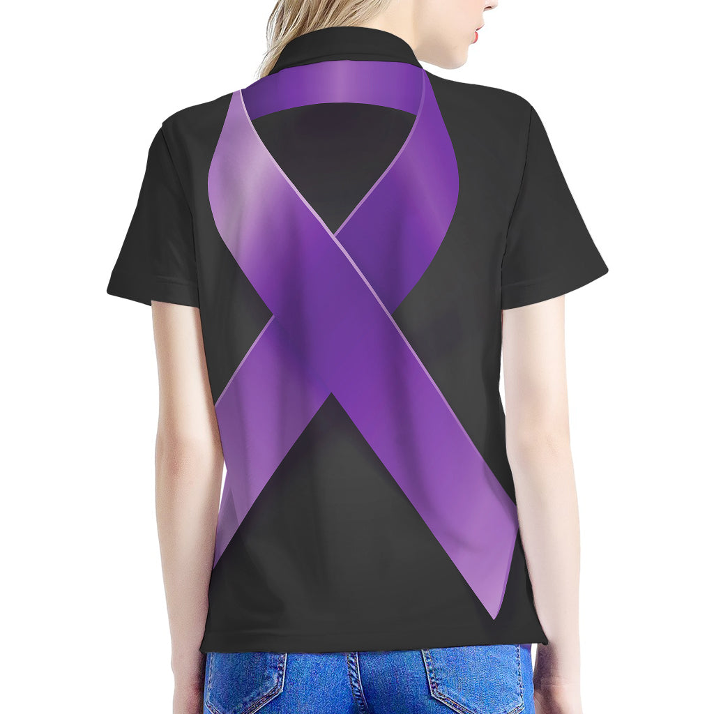 Purple All Cancer Awareness Ribbon Print Women's Polo Shirt
