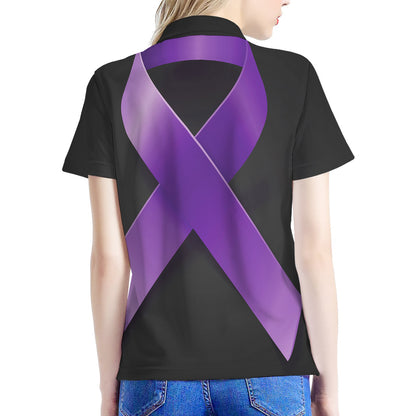 Purple All Cancer Awareness Ribbon Print Women's Polo Shirt