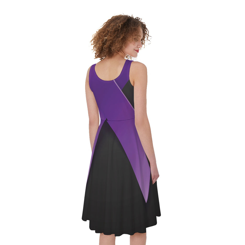 Purple All Cancer Awareness Ribbon Print Women's Sleeveless Dress