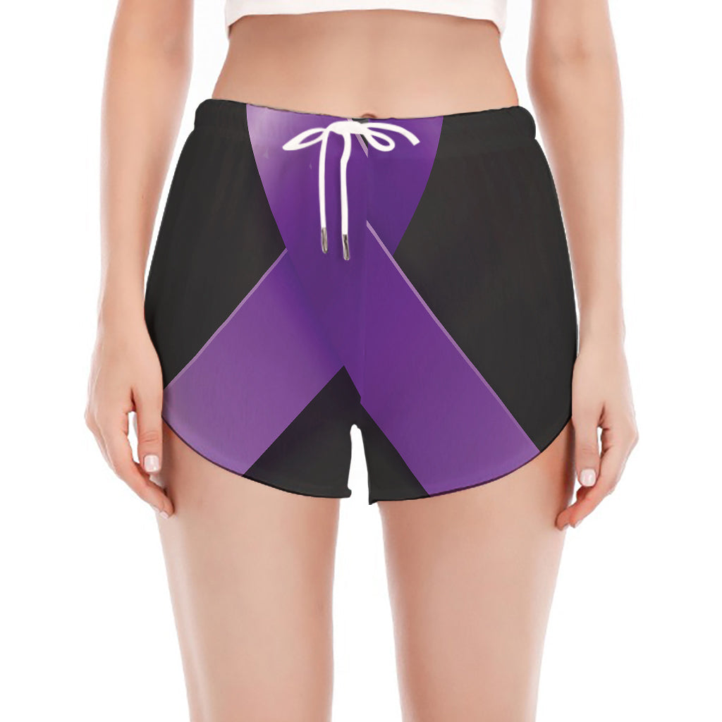 Purple All Cancer Awareness Ribbon Print Women's Split Running Shorts