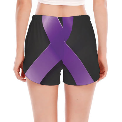 Purple All Cancer Awareness Ribbon Print Women's Split Running Shorts