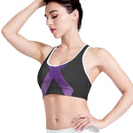 Purple All Cancer Awareness Ribbon Print Women's Sports Bra