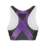 Purple All Cancer Awareness Ribbon Print Women's Sports Bra