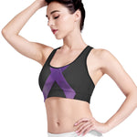 Purple All Cancer Awareness Ribbon Print Women's Sports Bra