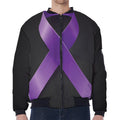 Purple All Cancer Awareness Ribbon Print Zip Sleeve Bomber Jacket