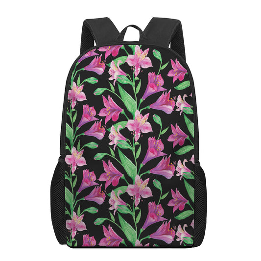 Purple Alstroemeria Pattern Print 17 Inch Backpack