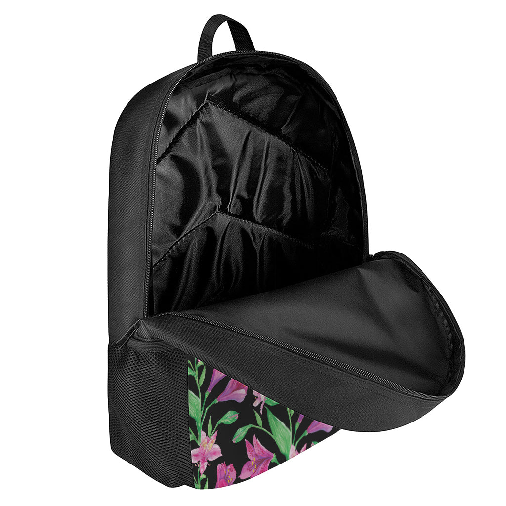 Purple Alstroemeria Pattern Print 17 Inch Backpack