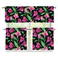 Purple Alstroemeria Pattern Print 3 Piece Kitchen Curtains