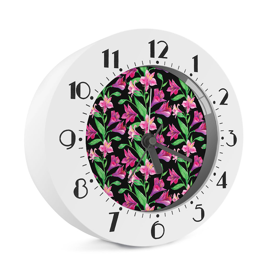 Purple Alstroemeria Pattern Print Alarm Clock